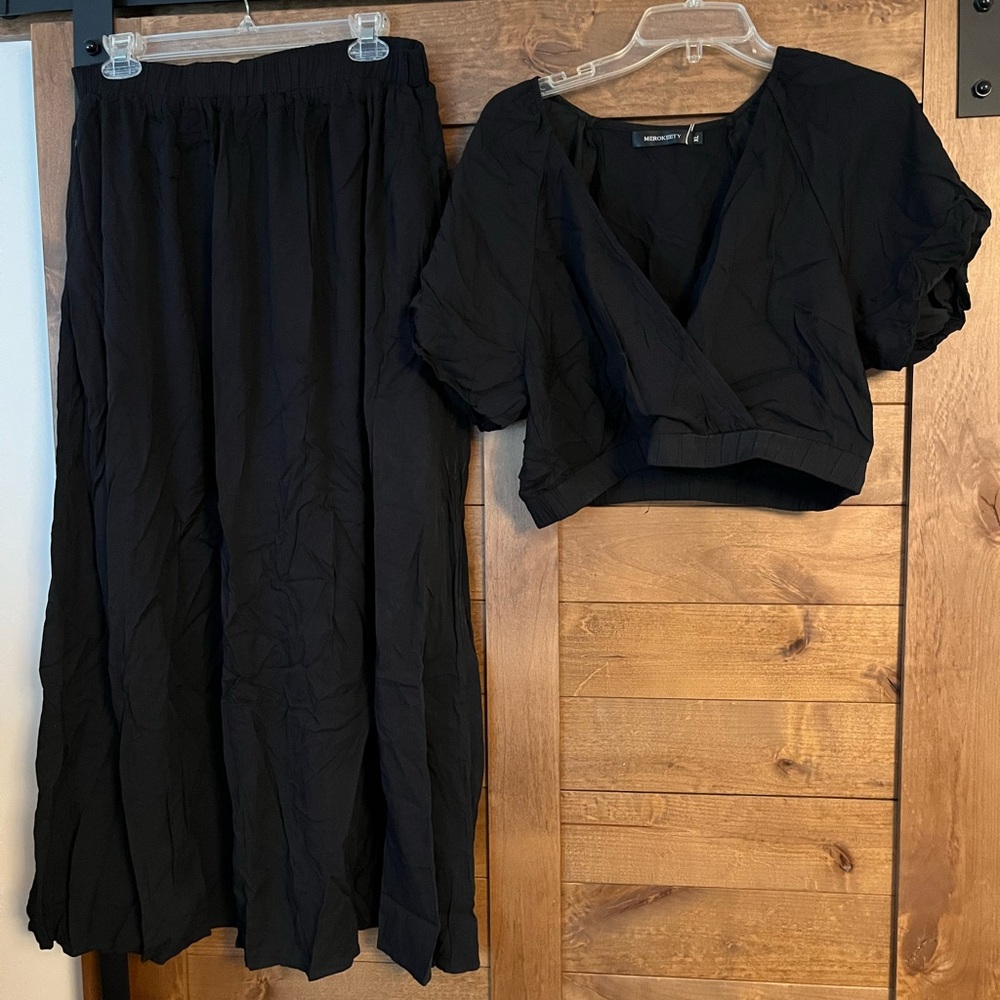 Size XL Black separates skirt and crop top. New with tags!